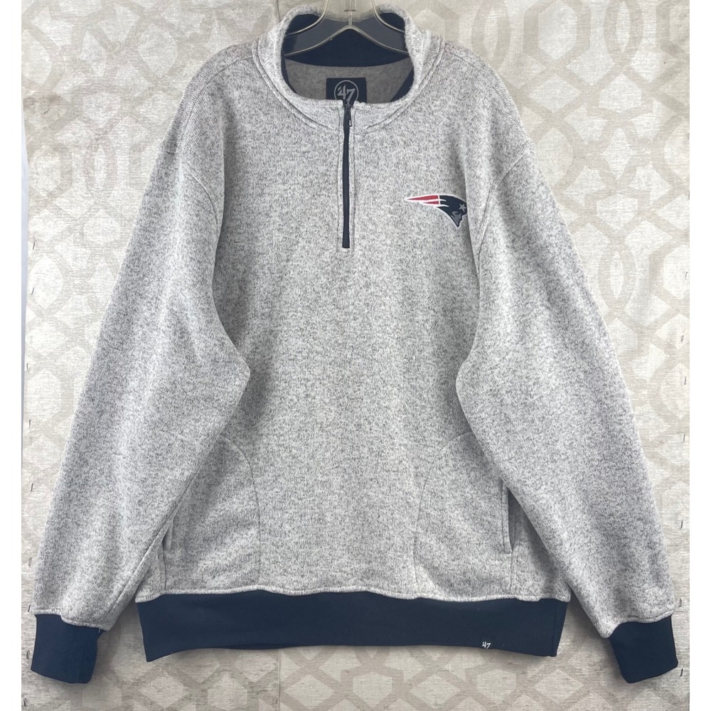 47 Brand New England Patriots Mens XXL Quarter‎ Zip Pullover Heather Gray NFL